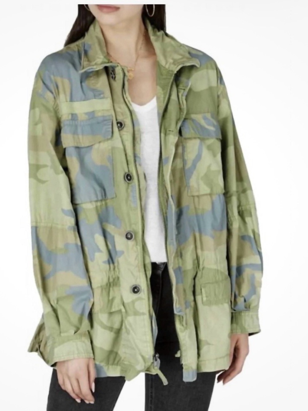 Free People Lead The Way Camo Jacket Lime Combo size L